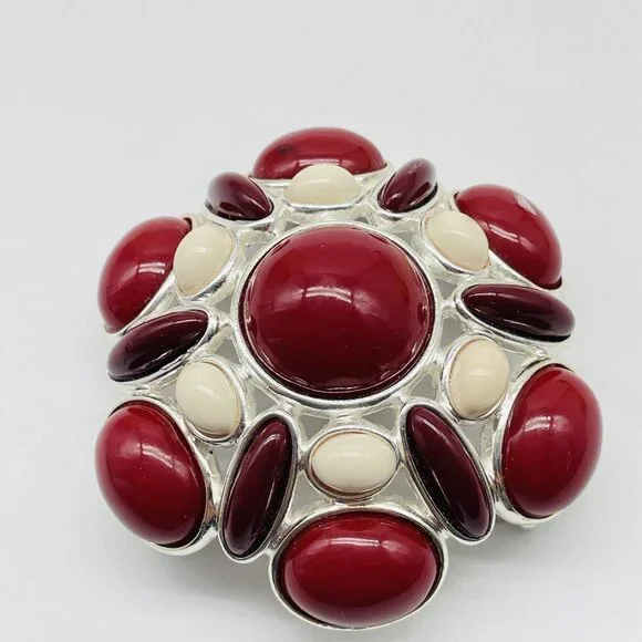 Vintage Red Cabochon Statement Brooch Gold Tone - Picture 3 of 8